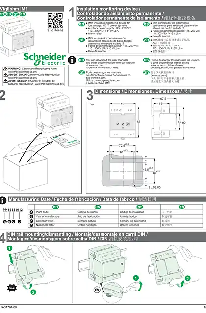 schneider施耐德Vigilohm IM9 - Insulation monitoring device - Instruction sheet